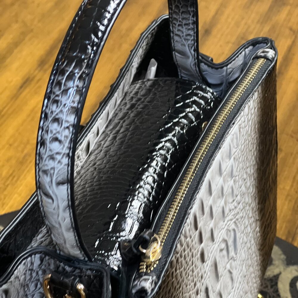 Textured Croc Black and Grey Ombre Handbag - Picture 5 of 8